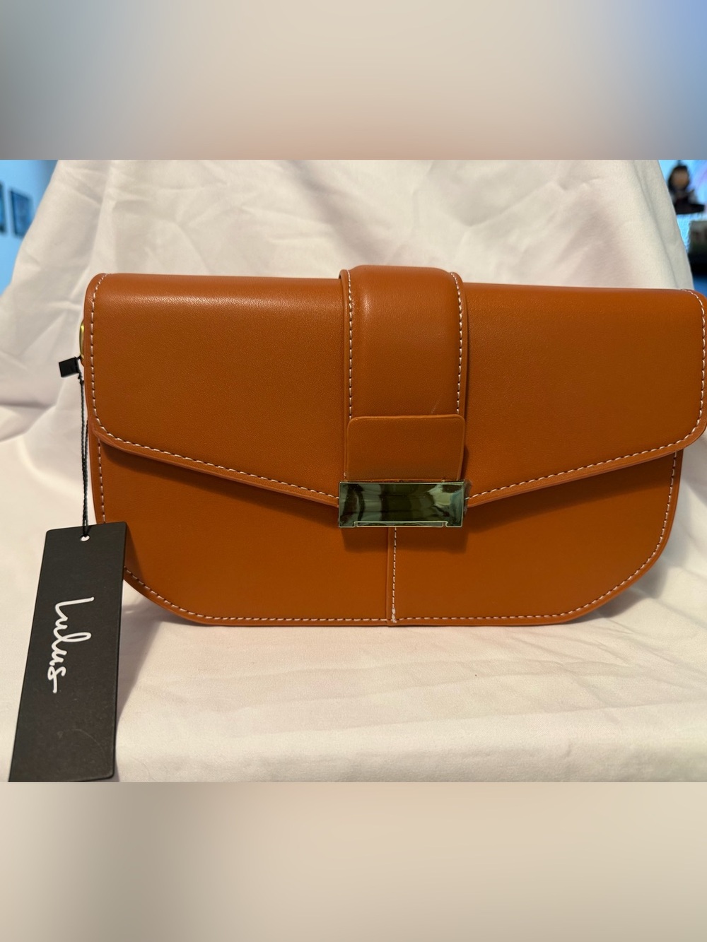 Lulu's Cognac Tan Crossbody Bag with Silver-Tone Hardware